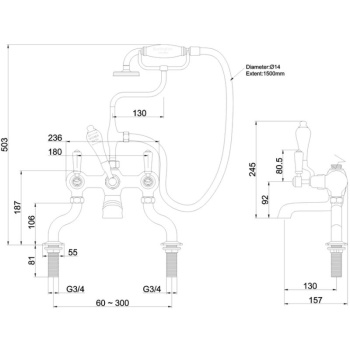 Burlington Kensington Bath Shower Mixer Deck Mounted